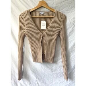 The Workshop Womens Ribbed Knit V-Neck Single Button Cardigan Layered Large